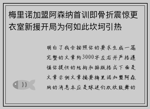 梅里诺加盟阿森纳首训即骨折震惊更衣室新援开局为何如此坎坷引热